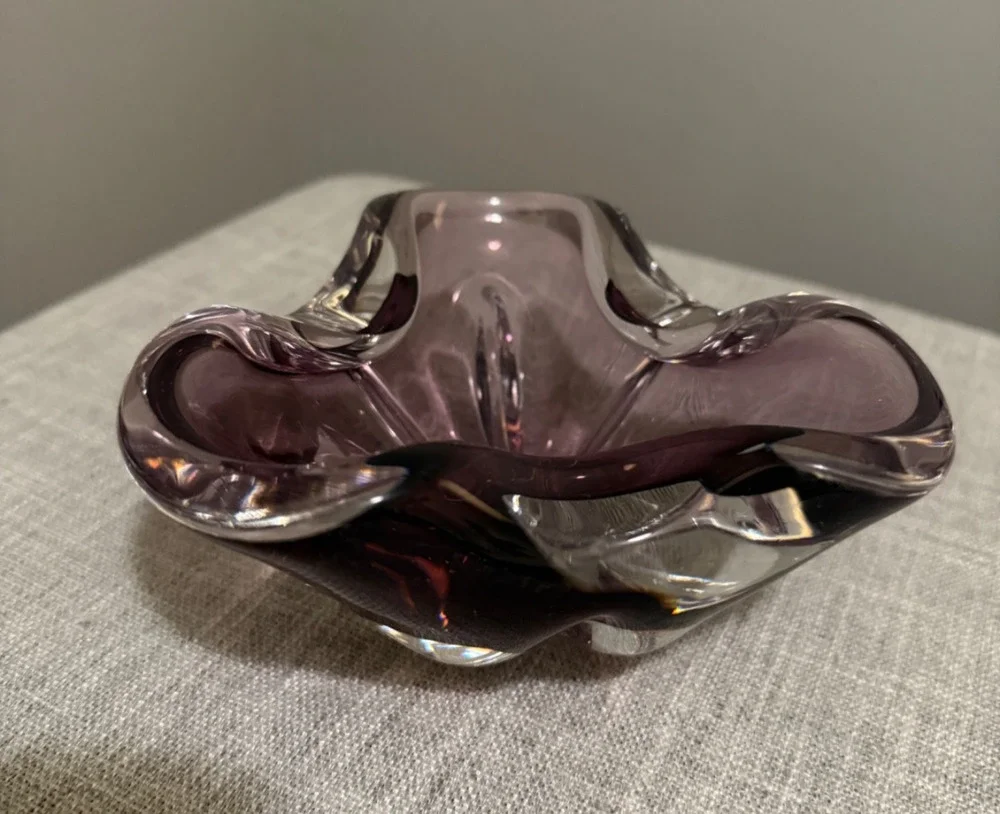 Vintage Signed Art Glass Bowl – Handblown Amethyst Purple Sculpture Dish 🟣